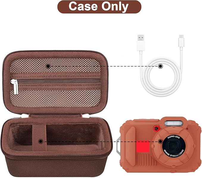 Canboc Carrying Case for Kodak PIXPRO WPZ2 Rugged Waterproof Digital Camera, Underwater Photography Camera Bag, Mesh Pocket fits USB Cable, Battery, Adapter, Brown (Case Only)