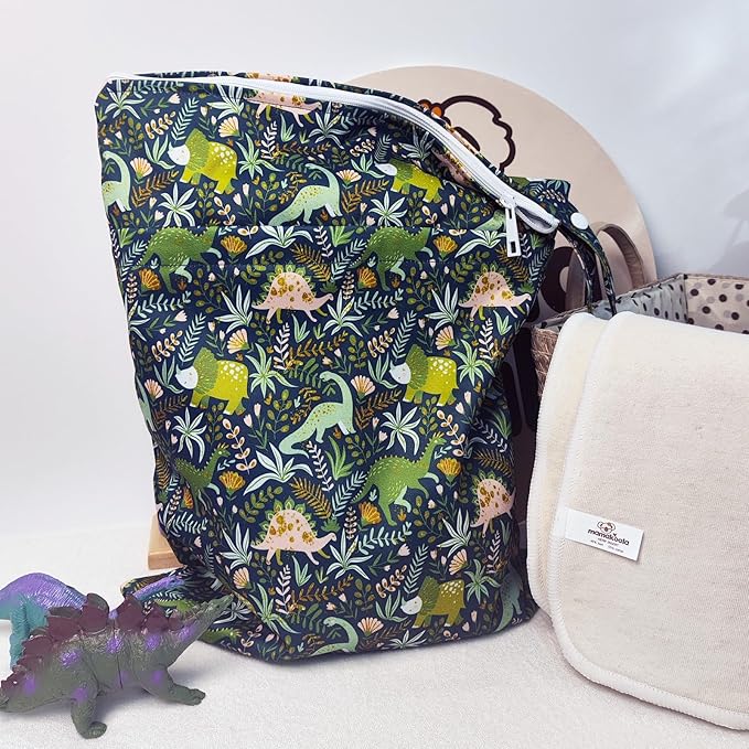 Mama Koala Wet Dry Bags, Portable Washable Reusable Baby Cloth Diapers Bags, 2pcs Medium Size for Travel Beach Laundry Pool Gym Yoga (WB-Forest)