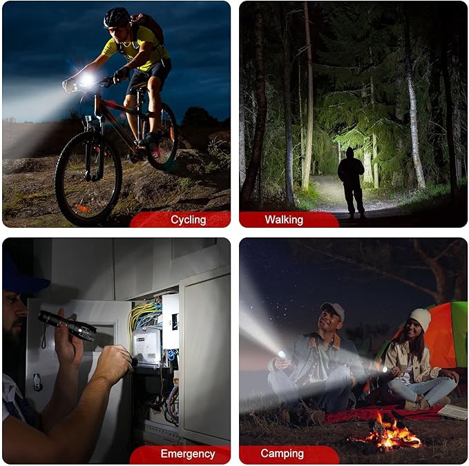 COSOOS LED Flashlight with Holster, Bright Tactical Flashlight High Lumen, Zoomable 5-Mode Portable Waterproof Flash Light for Emergency, Hiking, Outdoor Camping Gear Accessories, No Battery