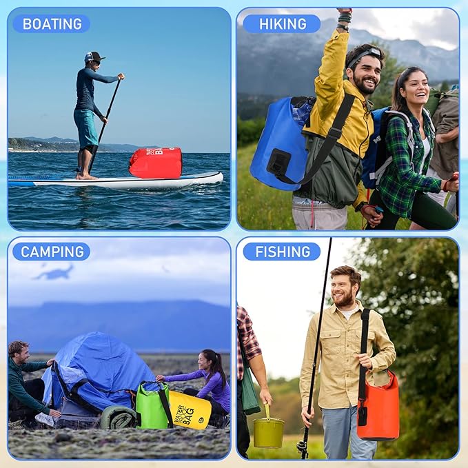Jexine 10 Pack Dry Bag Waterproof, 5L Ultralight Dry Sacks Roll Top Storage Bag Backpack Camping Portable Outdoor Bags Keep Gear for Backpacking Kayaking Hiking Swimming Fishing Boating (Multicolor)