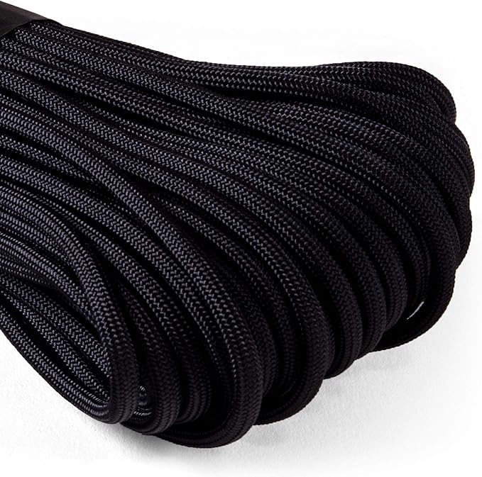 Atwood Rope MFG 550 Paracord 100 Feet 7-Strand Core Nylon Parachute Cord Outside Survival Gear Made in USA | Lanyards, Bracelets, Handle Wraps, Keychain (Black)