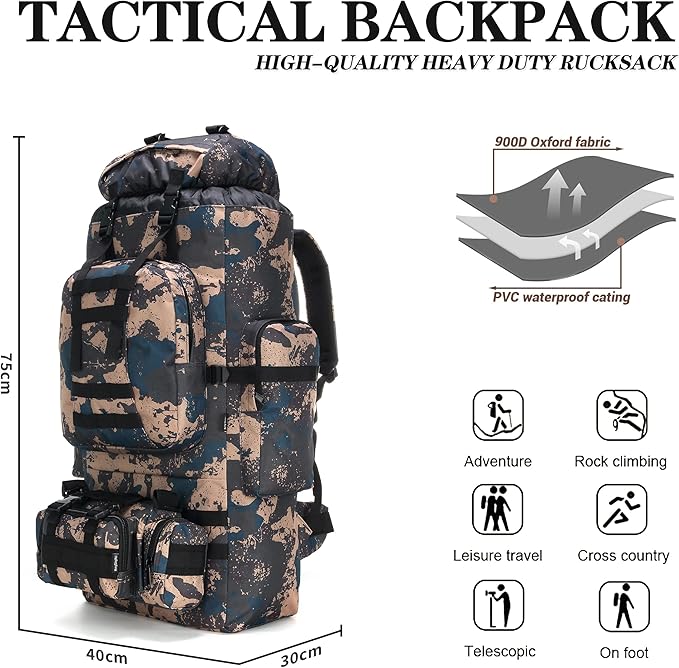 100L Camping Hiking Backpack,Molle military Tactical rucksack backpack,Waterproof Lightweight Hiking Backpack