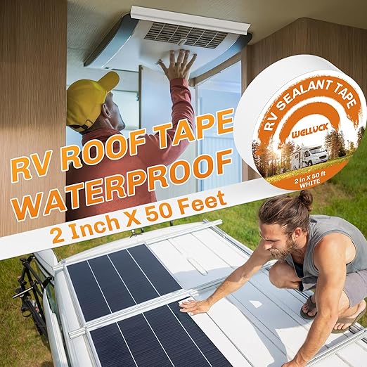 WELLUCK RV Roof Tape Sealant Roofing Tape, 2 Inch X 50 Foot Natural White RV Tape for Roof Repair Camper Trailer Boat Sealing Leak Repair, UV & Waterproof