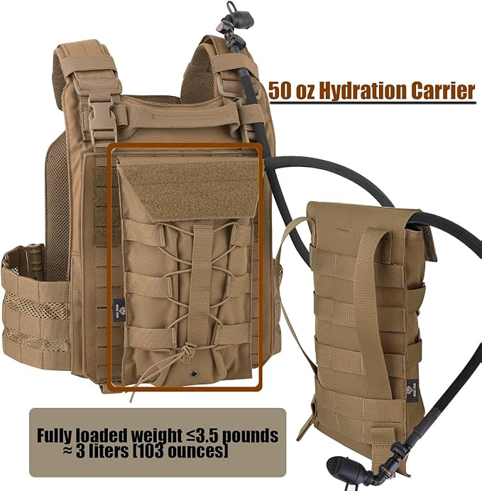 PETAC GEAR 1.5L / 3L Tactical Hydration Pack，Molle Carrier Pouch for 50 oz /100 oz Hydration Bladder Daypack Water Backpack.