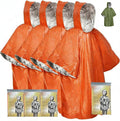 Emergency Survival Poncho (4pc) Thermal Mylar Foil Coating Blanket for Heat Retention and Rain | Reversible with Hood | Waterproof, Windproof, Portable | Orange | 100x130cm