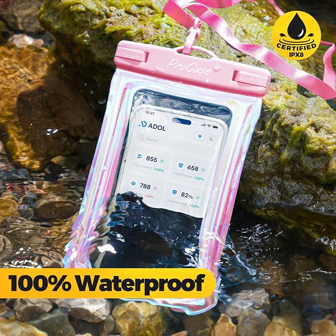 ProCase 2 Pack Floating Waterproof Phone Pouch IPX8, Universal Dry Bag Fits iPhone 17/16/15/14/13 Series,Galaxy S24/S23/S22, Pixel 8/7 (Up to 7”),Touchscreen, Underwater & Snow Protection -Pinkblue