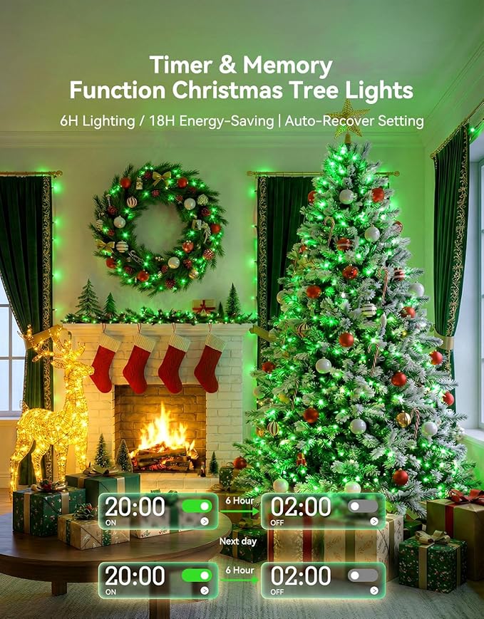 LitHome 99FT 300 LED String Lights Outdoor Indoor, 8 Modes Waterproof Christmas String Lights with Timer & Memory Function, Outdoor Christmas Lights Green Wire for Xmas Tree Party Garden, Green