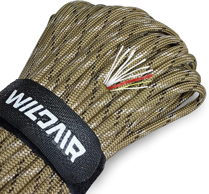 WILDAIR Paracord Survival Paracord Parachute Fire Cord Survival Ropes 4-in-1 U.S. Military Type III with Integrated Fishing Line Fire-Starter Tinder