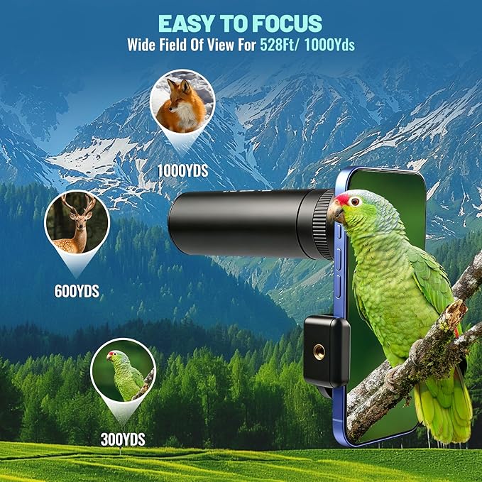 10x32 HD Monocular Telescope for Adults High Powered, Metal Cover Waterproof Fogproof Prism FMC Coated Optic Mini Monocular Poctable Handheld Telescope with Phone Adapter for Concert,Matches,Hiking