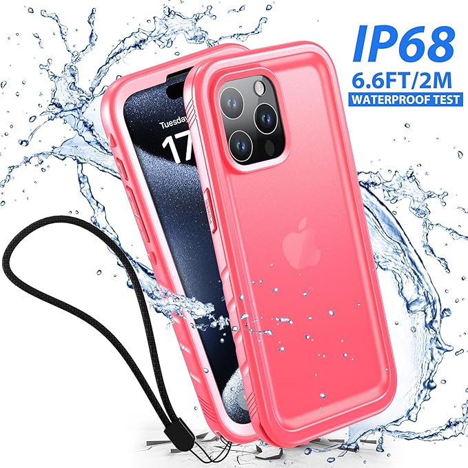 SPORTLINK for iPhone 15 Pro Case - IP68 Waterproof Military Protective Full Body Heavy Duty Shockproof 360 Sealed Dustproof with Camera Screen Protector Phone Cover for i Phone 15 Pro 6.1" Pink