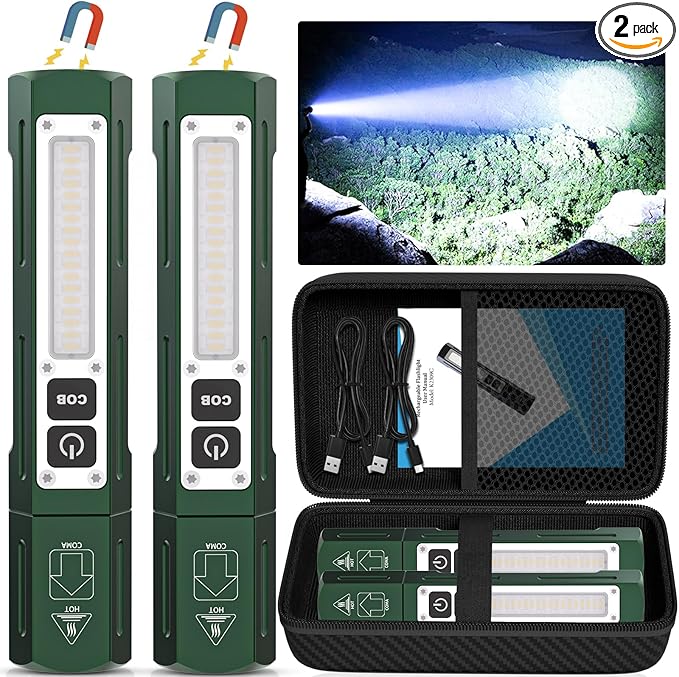 Banral Rechargeable Flashlights High Lumens - Super Bright Small Pocket Magnetic Flashlight, 8 Modes LED Tactical Flash Light, Dual Button Powerful Flashlight for Camping (2, Hunter Green)