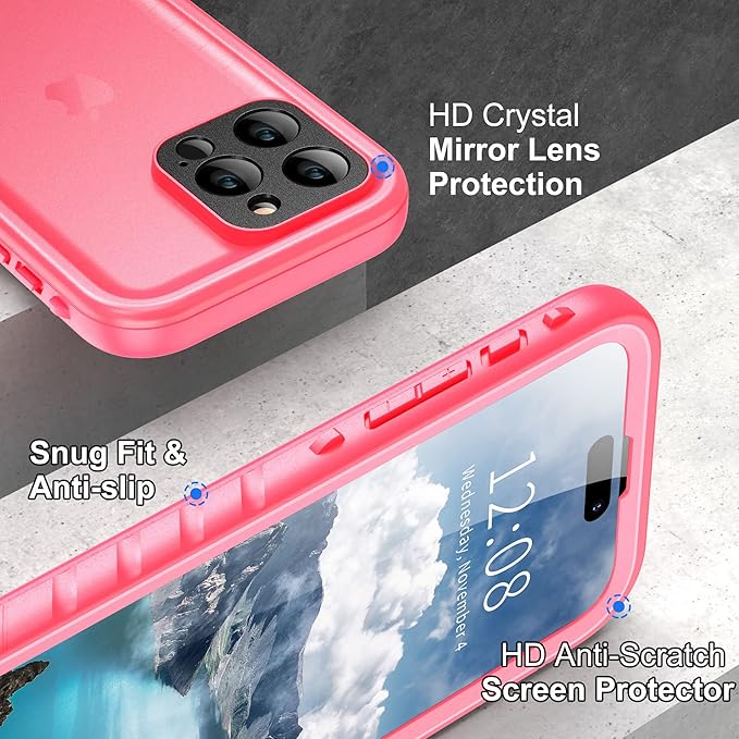 SPORTLINK Design for iPhone 14 Pro Max Waterproof Case - Shockproof Dustproof Phone Case with Screen Protector for iPhone 14 Pro Max, Full Body Protective Case 6.7'' Pink