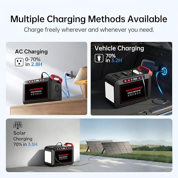 MARBERO 200W Portable Power Station 148Wh Camping Solar Generator Laptop Power Bank with AC Outlet 110V, DC, USB QC3.0, LED Flashlights for CPAP Home Outdoor Trip Emergency Backup