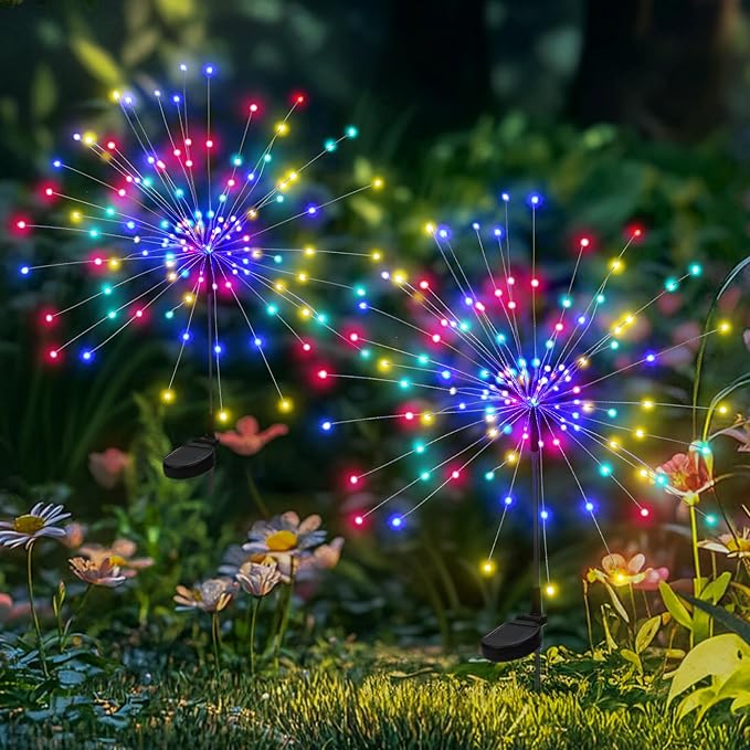 PEVOROS Garden Decor Solar Lights Outdoor,120LED Waterproof Colorful Solar Fairy Garden Lights for Outdoor Decoration,Yard, Patio, Porch,Flower Pot,Pathway, for 4th of July(2Pack)