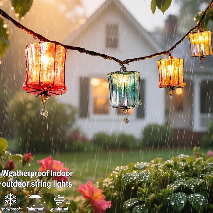 TWINKVILLA Outdoor String Lights Plug in with 10 Incandescent Bulbs, Multicolor Patio Lights Connectable Weatherproof Decorative Lantern String Lights for Gazebo Porch Bedroom Cottagecore Decor