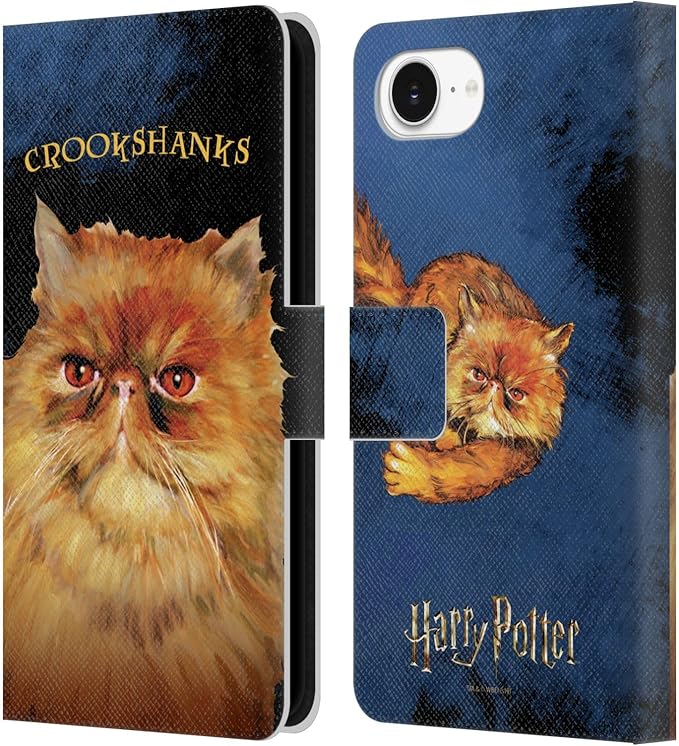 Head Case Designs Officially Licensed Harry Potter Crookshanks Prisoner of Azkaban II Leather Wallet Case Compatible with Apple iPhone 16e / iPhone 17e