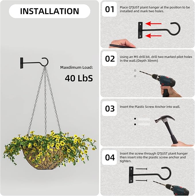 4Pack 4inch Wall Hook for Hanging Plant Bracket