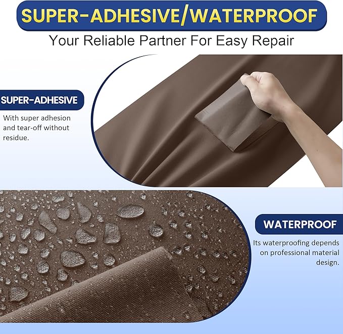 Self-Adhesive Canvas Repair Tape, 8.3" x 11" Waterproof Canvas Repair Patch, Fabric Patch Repairs Kit for Furniture, Tents, Sunbrellas, Boat Covers Awnings, Couches, Clothes, Bags Dark Brown