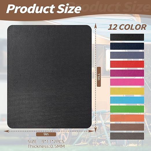 Waterproof Fabric Repair Patch, 9×11Inch 2 Pcs Self-Adhesive Fabric Repair Kit,PVC Repair Patch, for Tent, Canvas, Canopy,RV Awning Repair,Car Seats(Black)