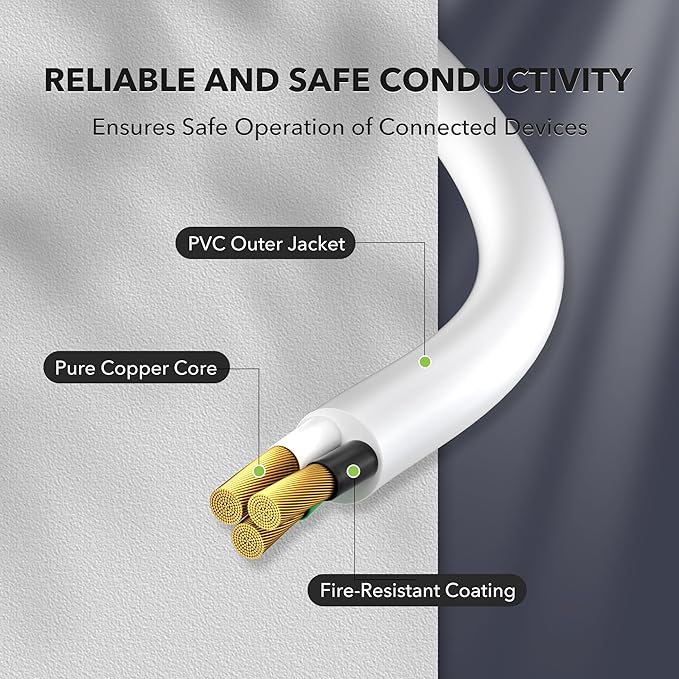 BN-LINK 6ft White Outdoor Extension Cord 16/3 SJTW, 2 Pack, 3-Prong, Weather Resistant & Flame Retardant, for Indoor, Garden, Landscaping & Holiday Decorations, ETL