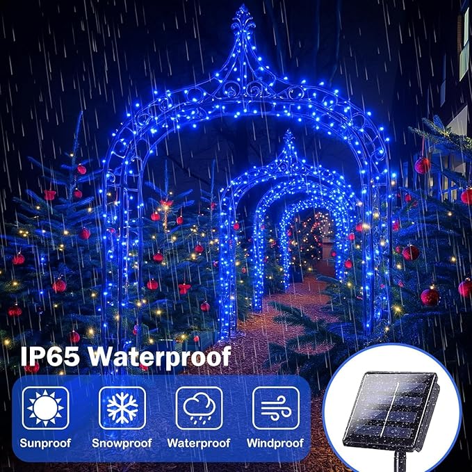 Extra-Long 144FT Solar String Lights for Outside, 2 Pack 400LED Solar Fairy Lights Outdoor Waterproof, Copper Wire with 8 Modes Solar Twinkle Lights for Tree Garden Party Patio Xmas Decor (Blue)