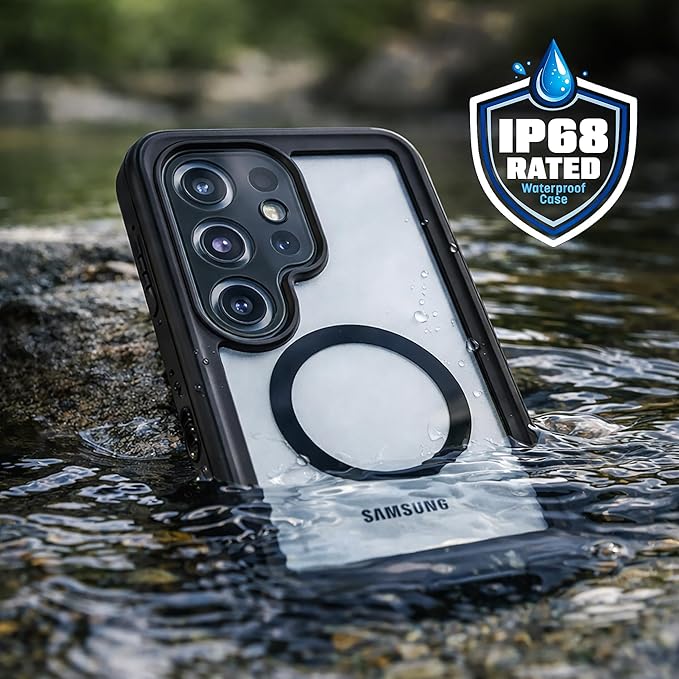 ENCASED Waterproof Case Designed for Samsung Galaxy S26 Ultra (IP68) Full Body Protective Phone Case with Screen Protector Built-in and MagSafe Compatible (Clear/Black)