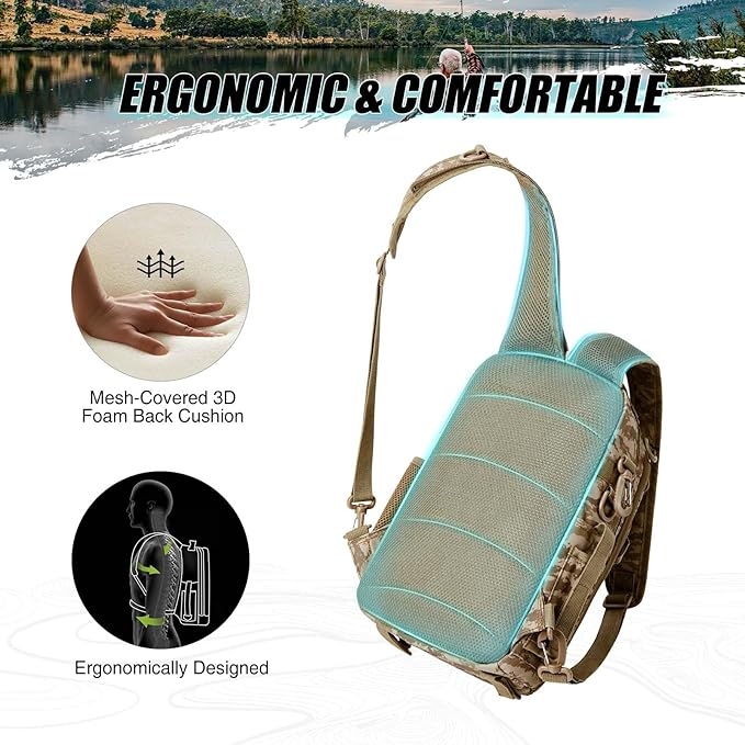 Piscifun Fishing Backpack with Rod Holder, Lightweight Sling Bag Storge Gear and Equipment