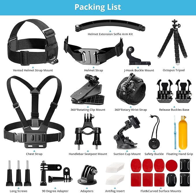 AKASO 42 in 1 Action Camera Accessories Kit for EK7000/EK7000 Pro/Brave 4/Brave 4 pro/Brave 7 LE/Brave 7/Brave 8/V50X/V50 Pro/V50 Elite/GoPro Hero 13 12 11 10 9