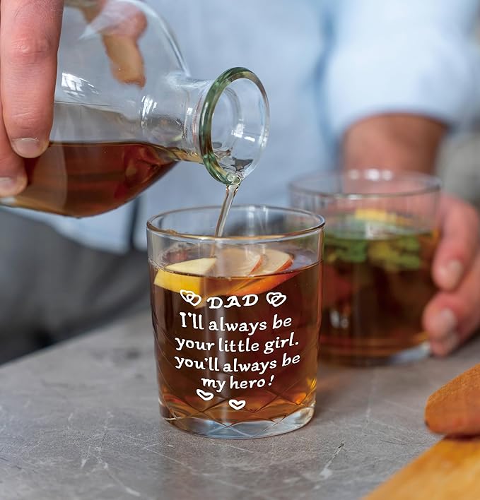 Nogrit Dad Gifts from Daughter Whiskey Glasses 10 oz, Dad Gifts for Father's Day Birthday, Father Daddy Old Fashioned Rocks Glasses for Men Drinking Cocktail Scotch Vodka Tequila Rum