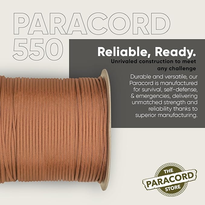 The Paracord Store | Type III 550 Paracord - 250 FT Spool, Rust | Heavy Duty 7 Strand Tactical Paracord - USA Made Nylon Outdoor Parachute Cord for Camping, Fishing & More - Survival Cord