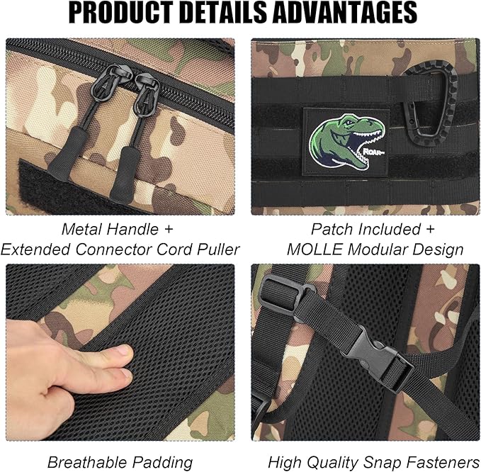 Kids Tactical Backpack Army Molle Bookbag Military Boys Backpack for School, Outdoor, Camping (Includes 2 Patches+1Carabiner), CM