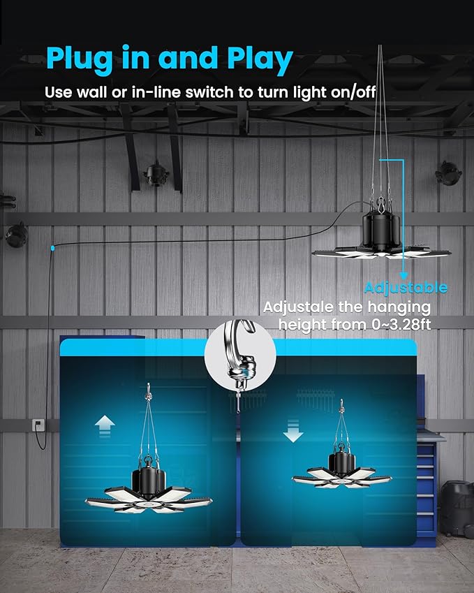 2-Pack Motion Sensor Garage Lights Plug in, 200W Super Bright Motion Activated Linkable LED Shop Light with Romote, 3 Modes Motion Sensor Light Indoor for Barn/Attic