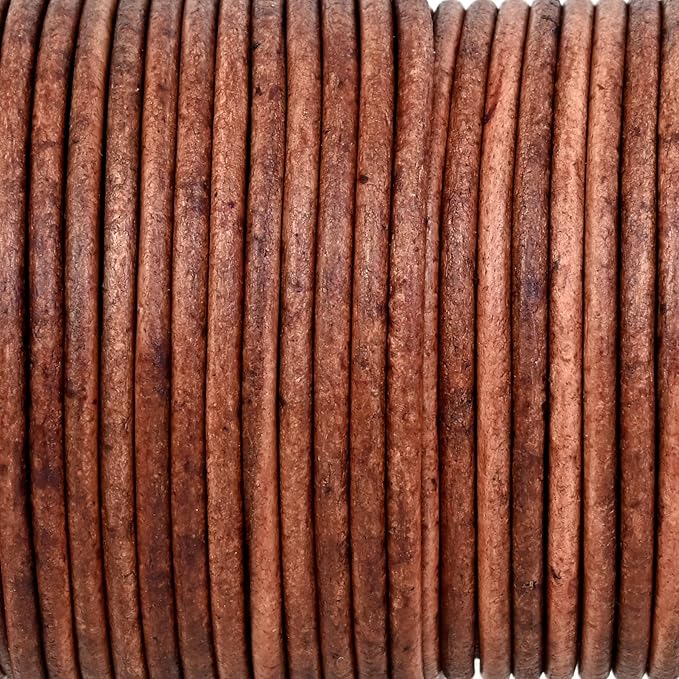 GENIQUE Real/Genuine Round Leather String Cord for Necklace, Bracelets, Jewellery, Braiding (2mm, Red Brown Distressed)