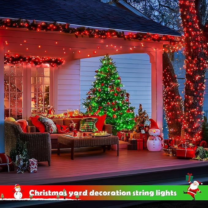 JMEXSUSS 2 Pack Solar String Lights Outdoor Waterproof, Total 66 FT 200 LED Solar Christmas Lights Outdoor, Twinkle Light for Christmas Tree Outside Garden Yard Xmas Decor, Red to Green