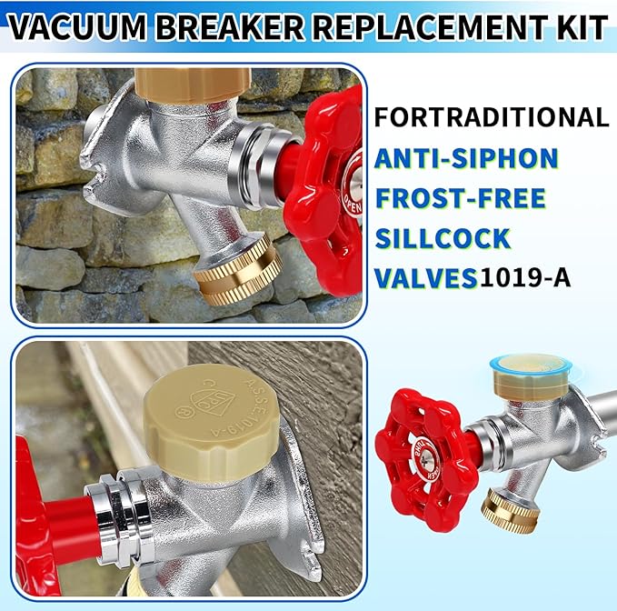 Boltigen Vacuum Breaker Repair Kit, Frost Free Outdoor Faucet ASSE 1019-A Repair Kit, Hose Bib Replacement with 3/4GHT Outdoor Faucet Cap for Anti-Siphon Sillcock Valves, 1 Set