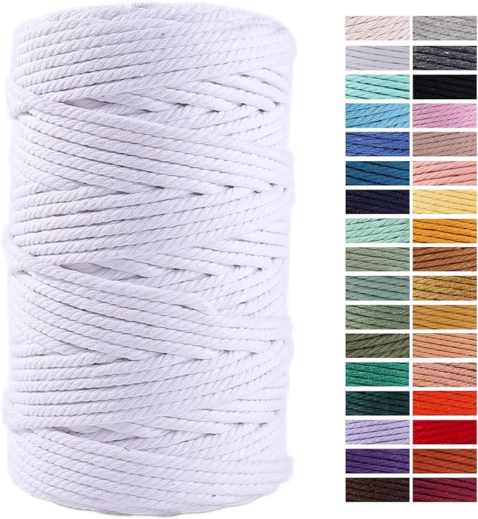 White Cotton Macrame Cord, 4mm x 109Yards, Perfect for Wall Hangings, Crafts & Decorative Projects