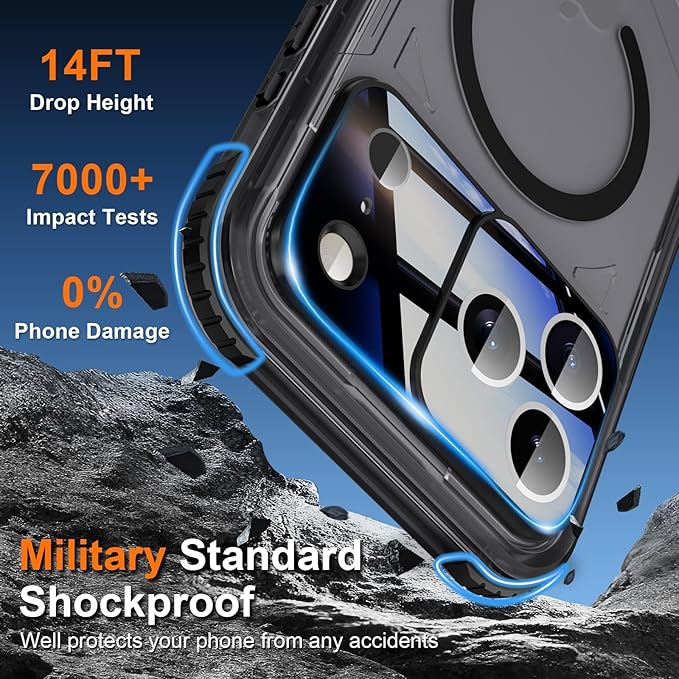 WIFORT for iPhone 17 Pro Max Waterproof Case, [Fit for Magsafe] with Sapphire Lens & Screen Protector, IP68 Full Body 15FT Military Shockproof, Magnetic Frosted Phone Cover with Lanyard, 6.9" Black
