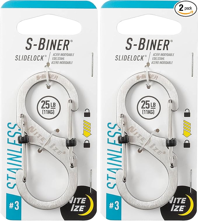 Nite Ize Size-3 S-Biner SlideLock Dual Carabiner, Locking Gates, Stainless Steel (Pack of 2)