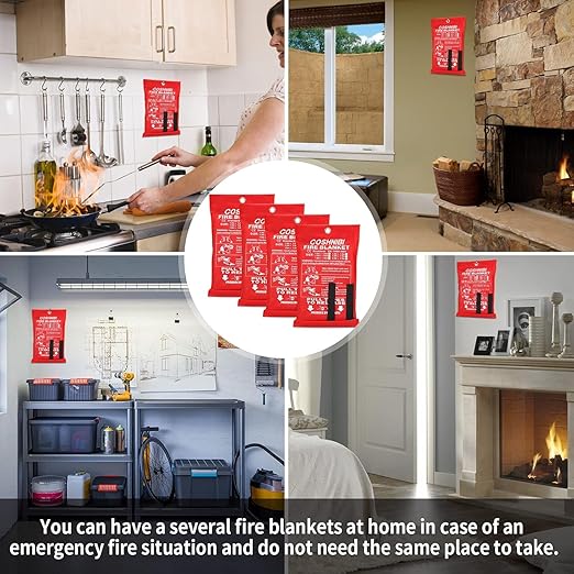 COSHNIBI Emergency Fire Blanket for Home & Kitchen - High Heat Resistant Fire Suppression Blanket （2 Pack）
