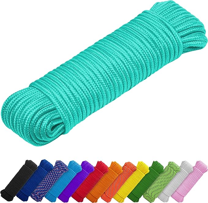 TECEUM Rope – 90 Feet x 3/8 Inch (10mm) – Green Wave – Strong All-Purpose Utility Rope – Camping, Crafting, Flag Pole, Indoor & Outdoor – Polypropylene Nylon Poly Lightweight Diamond Braided Cord