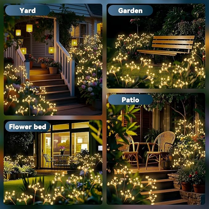 Solar Garden Lights 6 Pack Waterproof Solar Swaying Starburst Light Outdoor Lights for Yard Patio Walkway Pathway Party Wedding Christmas Decorative, Warm White