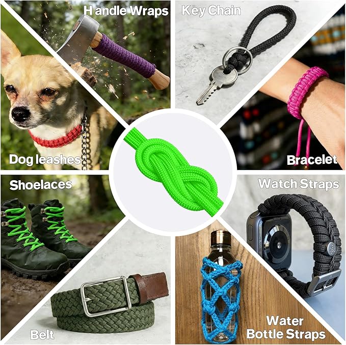 Paracord Rope 750 - Parachute para Cord 4mm 11 Strand Spool Rope Utility Nylon String for Outdoor Camping Survival Utility Tent Crafting DIY Projects - Neongreen 100ft