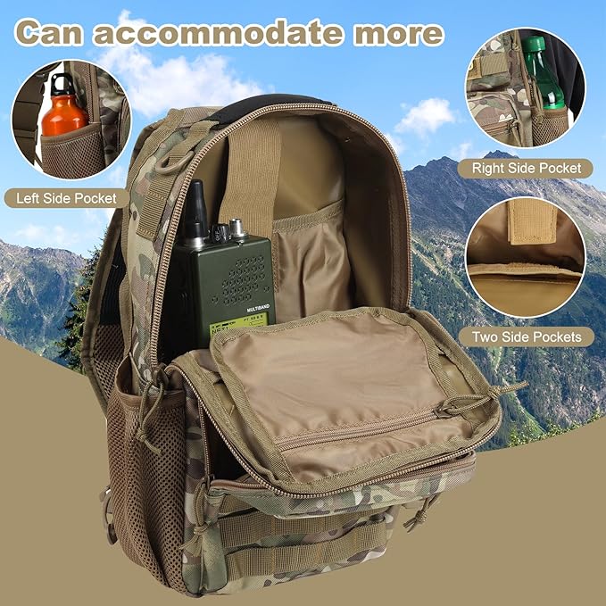 Rover Sling Pack Tactical Shoulder Sling Bag Backpack with Bottle Holder Crossbody Chest Bag, CP Camo