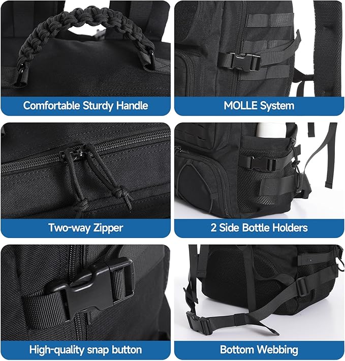 Tactical Backpack for Men, 35L Travel Military Backpack with Shoe Compartment, 1000D Water Resistant Molle Army Tactical Gear Assault Pack Bag Rucksack for Outdoor Survival Hiking Gym, Black