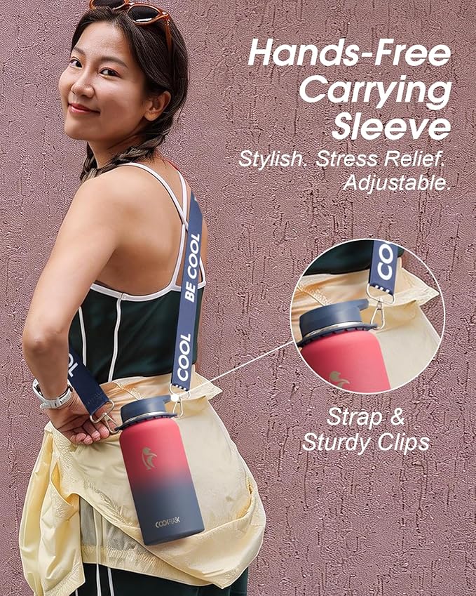 Coolflask Water Bottle with Straw, 32 oz Insulated Metal Water Flask with Straw & Spout Lids, Stainless Steel Double Wall Vacuum, Keep Cold 48h Hot 24h, Leak Proof, BPA-Free, Wine/Navy