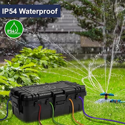 Medium Outdoor Electrical Box (11.6x5.2x4.1 inch), IP54 Waterproof Extension Cord Cover w/ 6 Cable Entry, Weatherproof Connection Box for Power Strip, Plug, Timer, Holiday Lights, Black