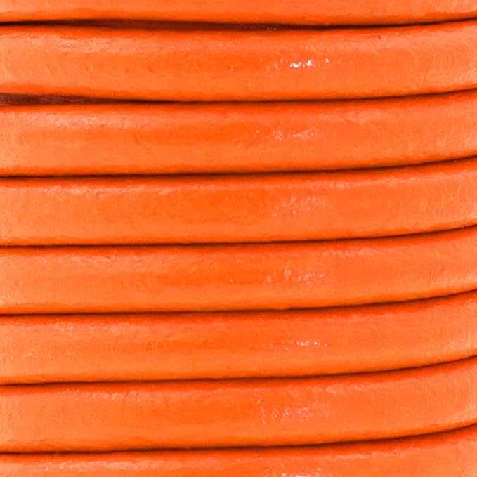 Mandala Crafts Round Genuine Orange Leather Cord for Jewelry Making – 6mm Cowhide Leather Rope String Lace for Kumihimo – 4.4 Yards Cowhide Craft Cording Spool