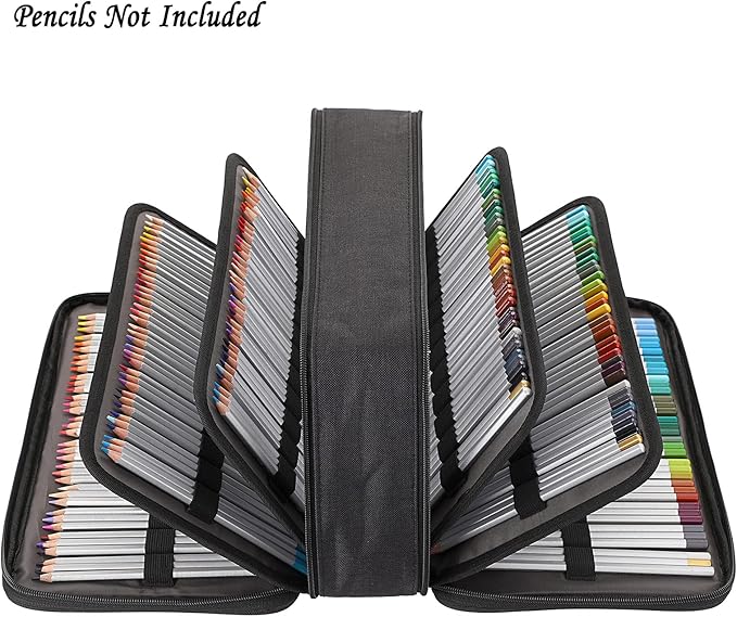 BTSKY Colored Pencil Case 360 Slots Pencil Bag Organizer High Capacity Holder with Double Zippers Multilayer Compatible with Crayola Colored Pencils Watercolor Pens & Gel Pens Black