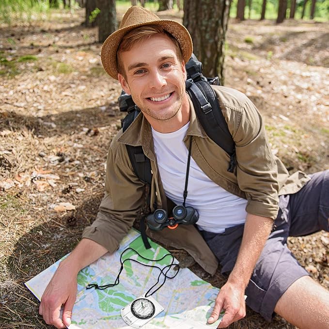 BBTO 9 Pieces Orienteering Compass Hiking Backpacking Camping Compass Map Reading Outdoor Waterproof Tool for Scout Kids Women