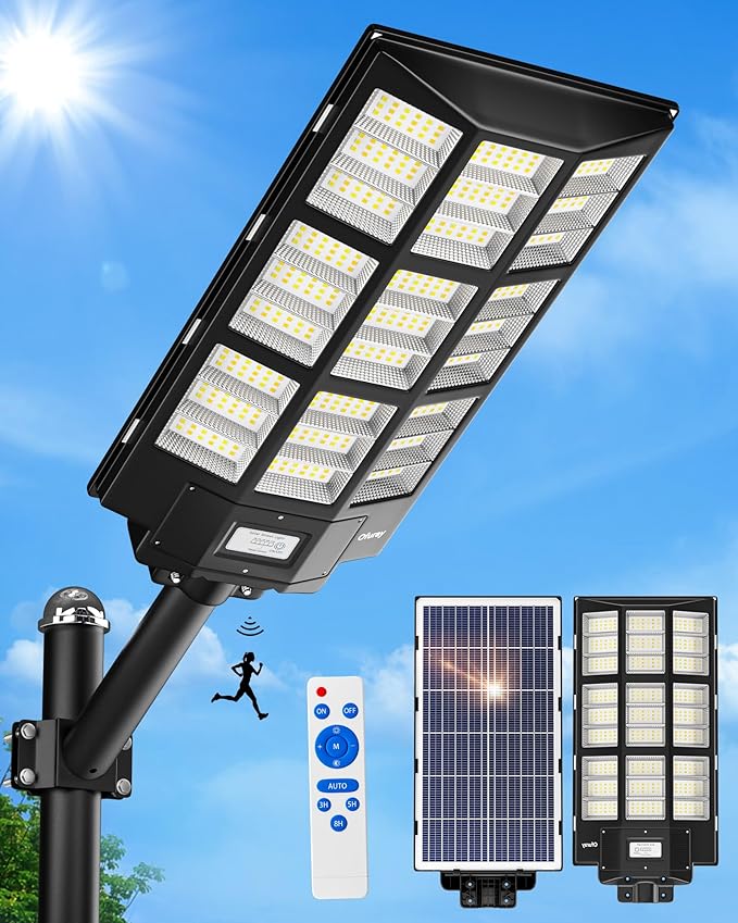 Ofuray Solar Street Lights Outdoor,Solar Security Flood Lights Parking Lot Lights Commercial Dusk to Dawn, 6500k Waterproof Led with Remote Control Motion for Street,Court,Barn (Of-7200W 600000Lm)